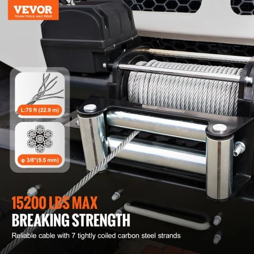 VEVOR Gervės trosas, 9,5 mm x 22,9 m, galvanizuotas plienas, su sukamuoju kabliu