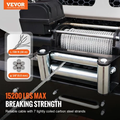VEVOR Gervės trosas, 9,5 mm x 30,5 m, galvanizuotas plienas, su sukamuoju kabliu