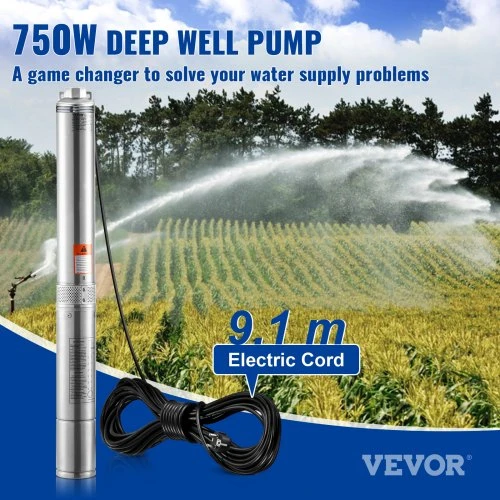 VEVOR Giluminis panardinamas siurblys 750 W, 230 V, 4SDM4/10, nerūdijantis plienas