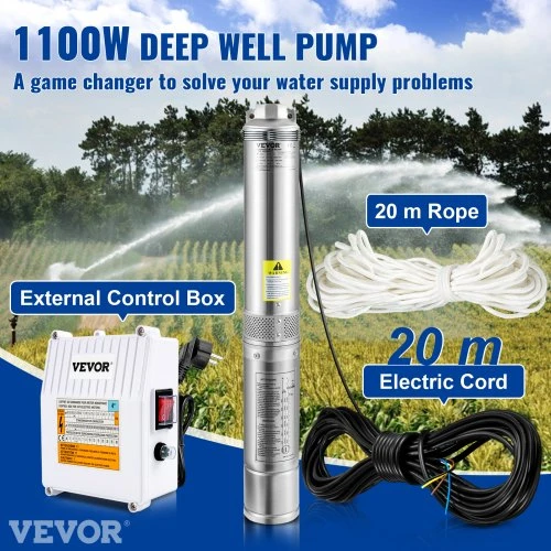 VEVOR Giluminis panardinamasis siurblys 1100 W, 230 V, 190 l/min, 57 m, 10,2 cm, nerūdijantis plienas