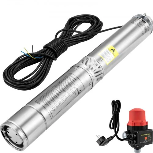 VEVOR Giluminis povandeninis siurblys 3.5SDM4/11, 750 W, 230 V/50 Hz, 105 l/min, 62 m, 20 m laidas, nerūdijantis plienas