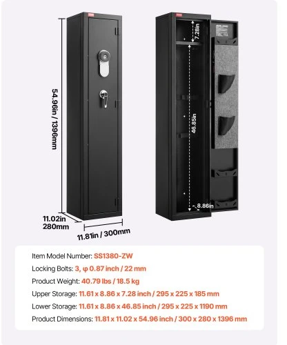 Koduva VEVOR ginklų seifas SS1380-ZW, šalto valcavimo plienas, 300 x 280 x 1396 mm