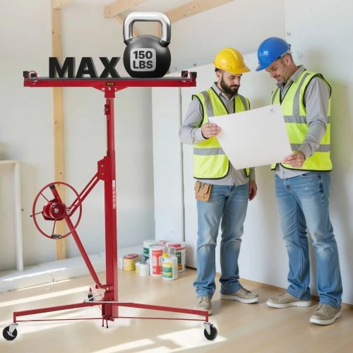 Koduva VEVOR gipskartonio keltuvas 3353 mm, 68 kg, su reguliuojama teleskopine svirtimi, užrakinamais ratais, raudonas