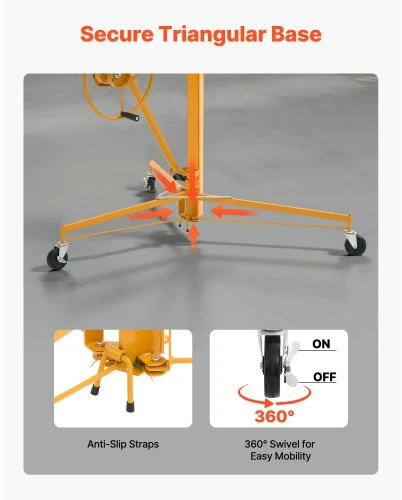 VEVOR Gipso kartono keltuvas 3353 mm, 68 kg, su reguliuojama teleskopine svirtimi ir užrakinamais ratukais, geltonas