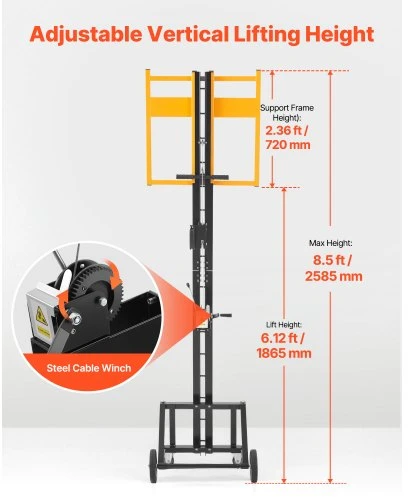 Koduva VEVOR gipso kartono keltuvas, 68 kg, 1219 x 4878 mm, su ratukais, geltonas