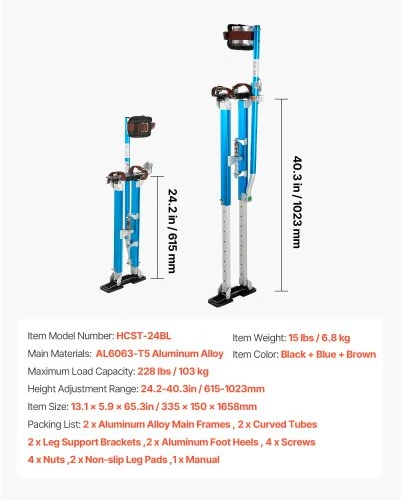 Koduva VEVOR gipso kartono stiltai, reguliuojami 615–1023 mm, aliumininiai, 103 kg, mėlyni