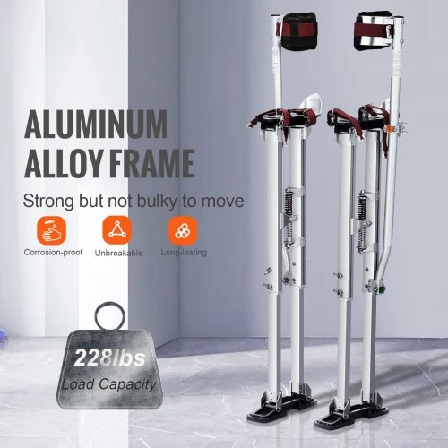Koduva VEVOR gipso kartono stilts, reguliuojami 91,4–127 cm aliumininiai su apsauginiais kelių įtvarais, sidabriniai