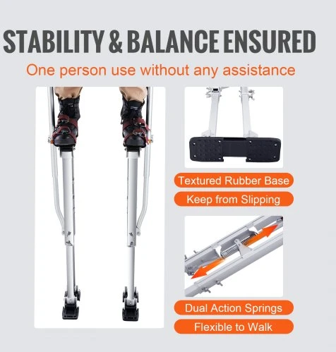 Koduva VEVOR gipso kartono stilts, reguliuojami 91,4–127 cm aliumininiai su apsauginiais kelių įtvarais, sidabriniai