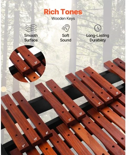 VEVOR Glockenspiel xylophone, 32 natų, medinis, su reguliuojamu stovu, 4 lazdelėmis ir nešiojamu krepšiu