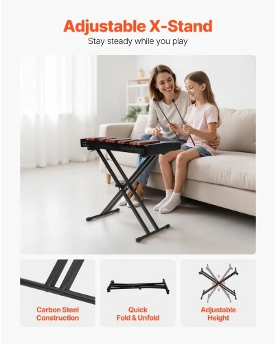 VEVOR Glockenspiel xylophone, 32 natų, medinis, su reguliuojamu stovu, 4 lazdelėmis ir nešiojamu krepšiu