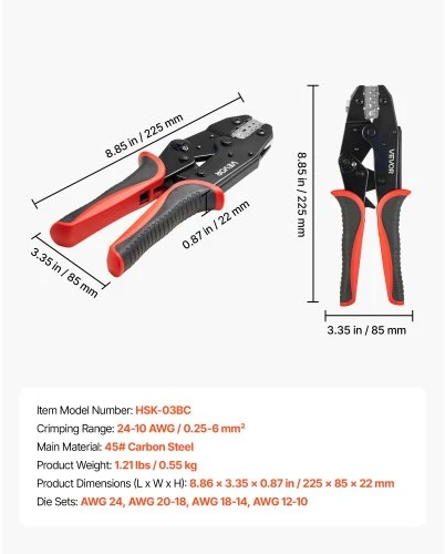 VEVOR Gofravimo įrankis HSK-03BC, 0,25-6 mm²
