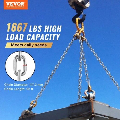 VEVOR Grandinė, 5/16" x 92 pėdų, 1667 lb darbinė apkrova, cinkuota