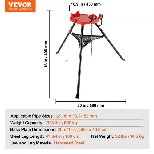 VEVOR Grandininiai vamzdžių spaustuvai su trikoju stovu, 3,2–152 mm vamzdžių talpa, 600 kg