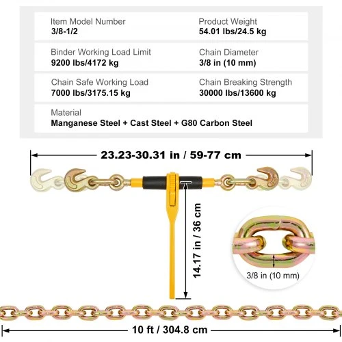 VEVOR Grandinių ir rišiklių rinkinys, 3/8"–1/2" reketiniai krovinio rišikliai, 9200 lbs, 2 rinkiniai