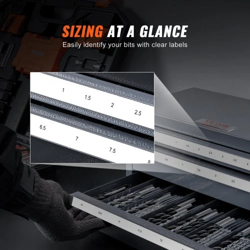 Koduva VEVOR grąžtų laikymo spintelė ET3-F, 3 stalčių, 1–13 mm, pilka su oranžine tekstūra