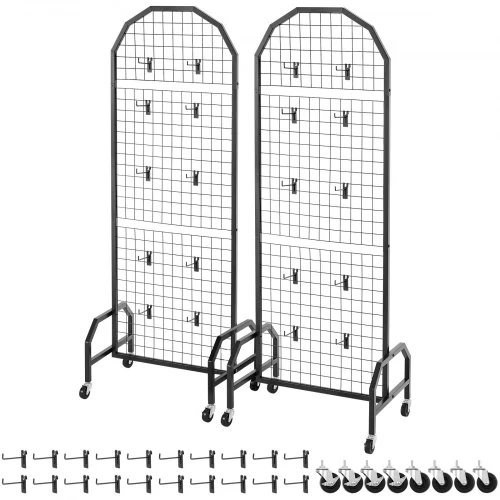 VEVOR Grid sienelės, 2 vnt., 600 x 1640 mm, juodos, su ratukais ir 20 kabliukų