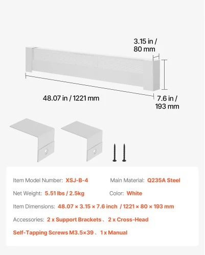 VEVOR Grindjuostinio šildytuvo dangtis, Basic Series, 1211 mm, baltas