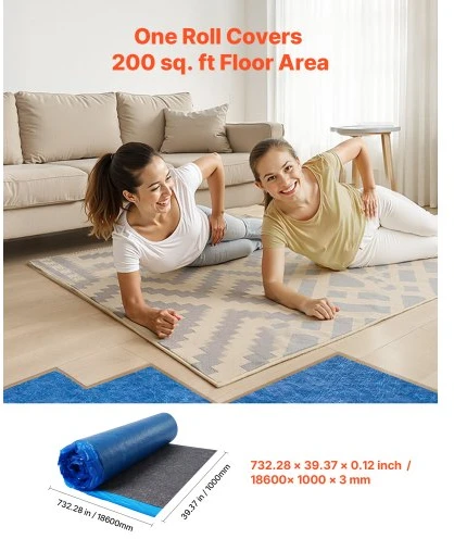 VEVOR Grindų paklotas 18,6 m²/ritinyje, 3 mm, su garų barjeru, garso izoliacijai, laminuotoms medinėms grindims