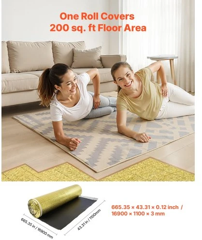 VEVOR Grindų paklotas, 18,6 m² rulone, 3 mm, su juosta ir garų barjeru