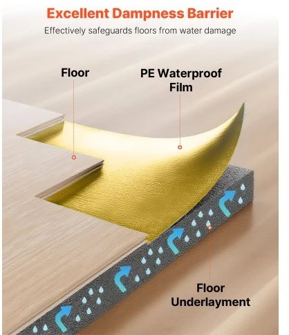 VEVOR Grindų paklotas, 18,6 m² rulone, 3 mm, su juosta ir garų barjeru