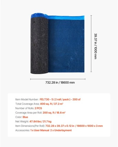 VEVOR Grindų paklotas 37,2 m², 3 mm, su garo barjeru, 2 ritiniai