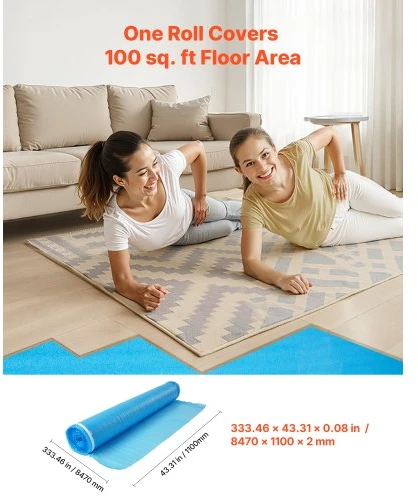 VEVOR Grindų paklotas 55,8 m², 3-in-1, 2 mm, su juosta ir garo barjeru, EPE putos, mėlynas, 6 ritiniai