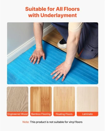VEVOR Grindų paklotas 55,8 m², 3-in-1, 2 mm, su juosta ir garo barjeru, EPE putos, mėlynas, 6 ritiniai