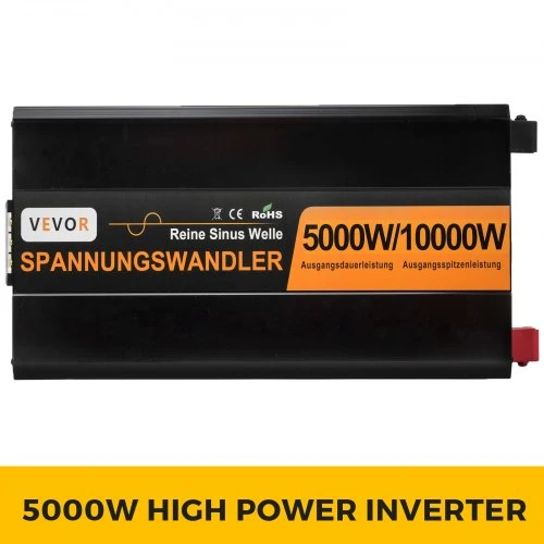 VEVOR Grynos sinusoidės galios keitiklis 5000 W 24 V DC į 230 V AC, 50 Hz, pikinė galia 10000 W