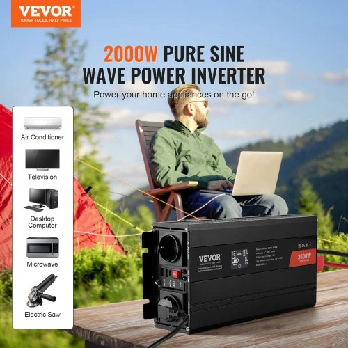 Koduva VEVOR grynos sinusoidės keitiklis, 2000 W, DC 12 V į AC 230 V, SGPE-2000W