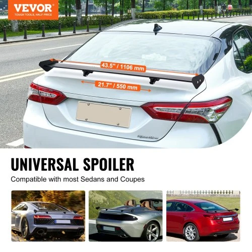 VEVOR GT sparnas automobiliui, 43,3 col. universalus, vieno denio, reguliuojamas, juodas
