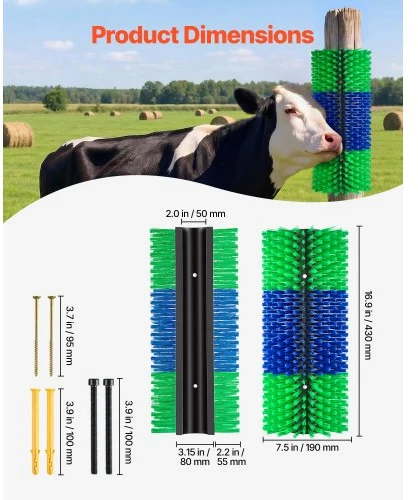VEVOR Gyvulių kasymo šepetys, 1 vnt., 430 x 190 mm, žalios ir mėlynos spalvos