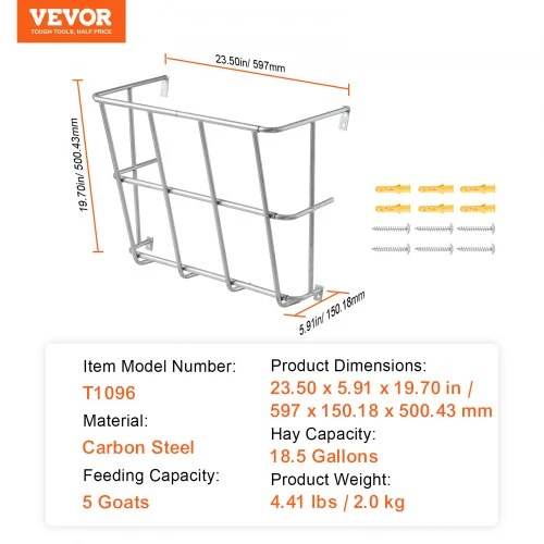 VEVOR Gyvulių šėrykla šienui, 18,5 gal, sieninė, plieninė, 24,4 col.