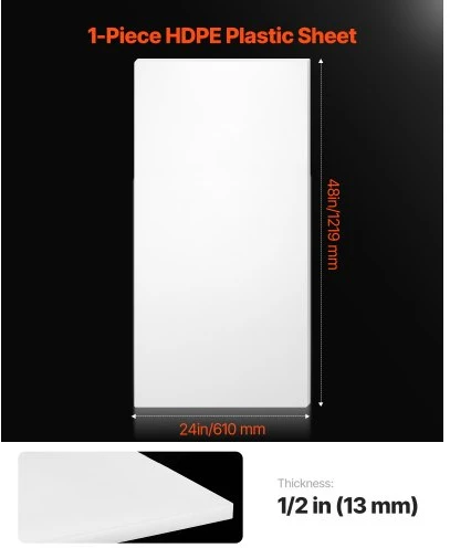 Koduva VEVOR HDPE plastiko plokštė, 24 x 48 col. / 610 x 1219 mm, 1/2 col. / 13 mm, balta