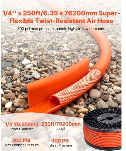 VEVOR Hibridinė oro žarna, 6,35 mm x 76,2 m, 300 PSI, be jungčių