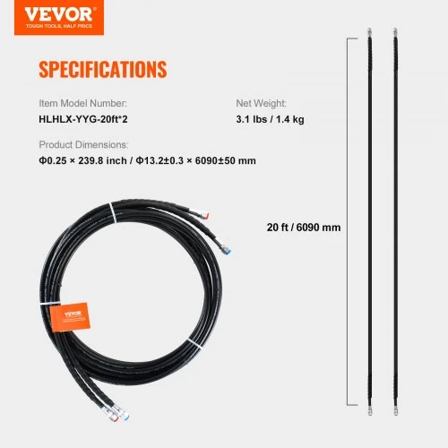 Koduva VEVOR hidraulinės vairo žarnos rinkinys, 20 ft, 2 vnt., TPEE