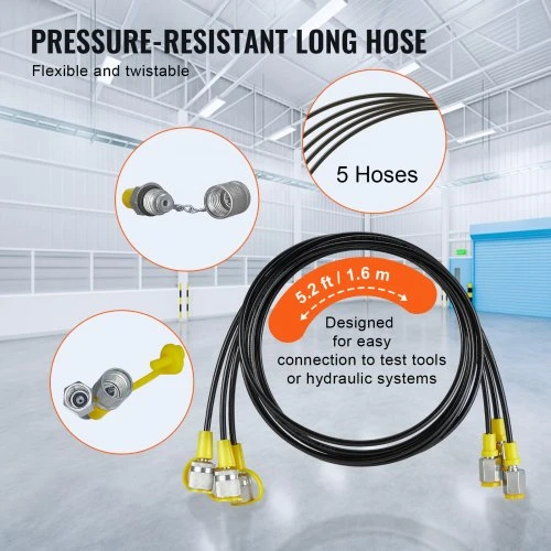 VEVOR Hidraulinio slėgio bandymo rinkinys, 10/100/250/400/600 bar, 5 manometrai, 13 jungčių