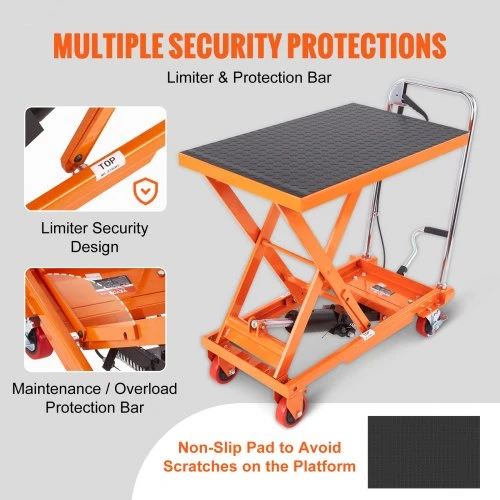 Koduva VEVOR hidraulinis kėlimo stalas vežimėlis, 230 kg, 720 mm, vieno žirklinio tipo, oranžinis