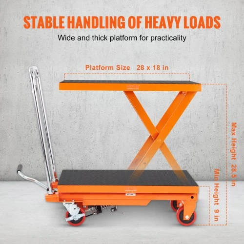 Koduva VEVOR hidraulinis kėlimo stalas vežimėlis, 230 kg, 720 mm, vieno žirklinio tipo, oranžinis