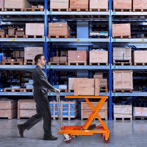 Koduva VEVOR hidraulinis kėlimo stalas vežimėlis, 230 kg, 720 mm, vieno žirklinio tipo, oranžinis