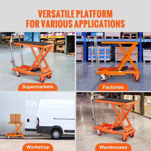 Koduva VEVOR hidraulinis kėlimo stalas vežimėlis, 230 kg, 720 mm, vieno žirklinio tipo, oranžinis