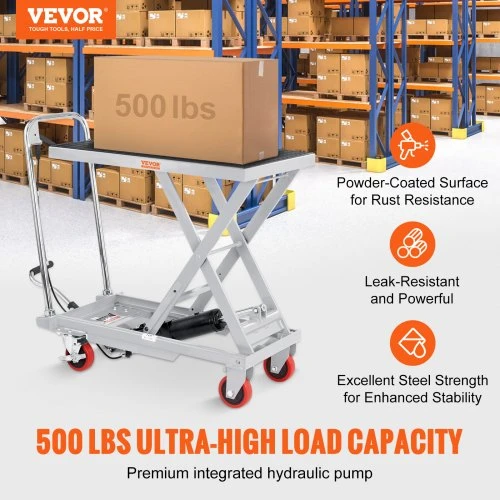 Koduva VEVOR hidraulinis kėlimo stalas vežimėlis, 500 lb keliamoji galia, 28,5" kėlimo aukštis, rankinis vienos žirklės, pilkas
