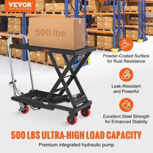 Koduva VEVOR hidraulinis kėlimo stalas vežimėlis, 500 lb, 28,5 col. kėlimo aukštis, vienos žirklės, juodas