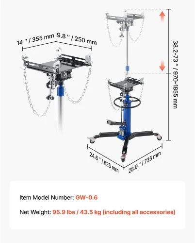 VEVOR Hidraulinis transmisijos domkratas, 1322 lbs / 0,6 t, teleskopinis, su kojiniu pedalu, 88–176 cm