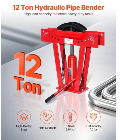 Koduva VEVOR hidraulinis vamzdžių lenktuvas, 12 tonų rankinis varinis išmetimo vamzdžių lenkimo įrankis su 6 įdėklais (1/2"–2")