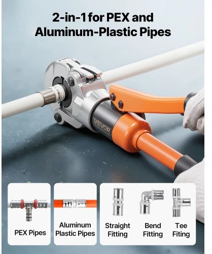 Koduva VEVOR hidraulinis vamzdžių užspaudimo įrankis PEX ir aliuminio-plastiko vamzdžių jungiamosioms detalėms, U16 U20 U25 U32 žandikauliai, lagaminas
