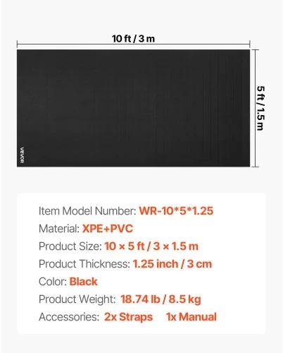 VEVOR Imtynių kilimėlis 3 x 1,5 m, juodas, XPE+PVC