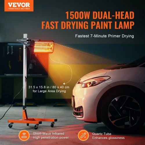 Koduva VEVOR infraraudonųjų spindulių dažų kietinimo lempa, 1500 W, 1–60 min laikmatis, reguliuojamas aukštis, modelis 1A