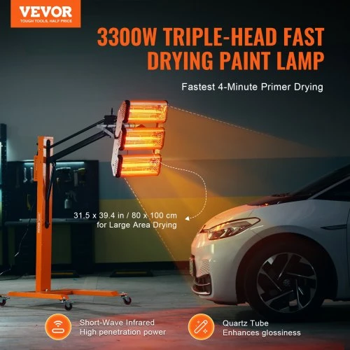 VEVOR Infraraudonųjų spindulių dažų kietinimo lempa, 3300 W, 1–60 min laikmatis, 1 vnt.