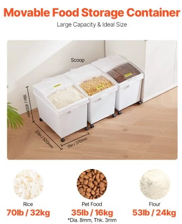 Koduva VEVOR ingredientų dėžė, 33,3 l, PP, su ratukais, su semtuvėliu ir slankiu dangčiu, 3 vnt.