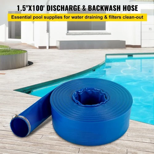 VEVOR Išleidimo žarna, 38 mm x 32 m, PVC audinio plokščia žarna, mėlyna